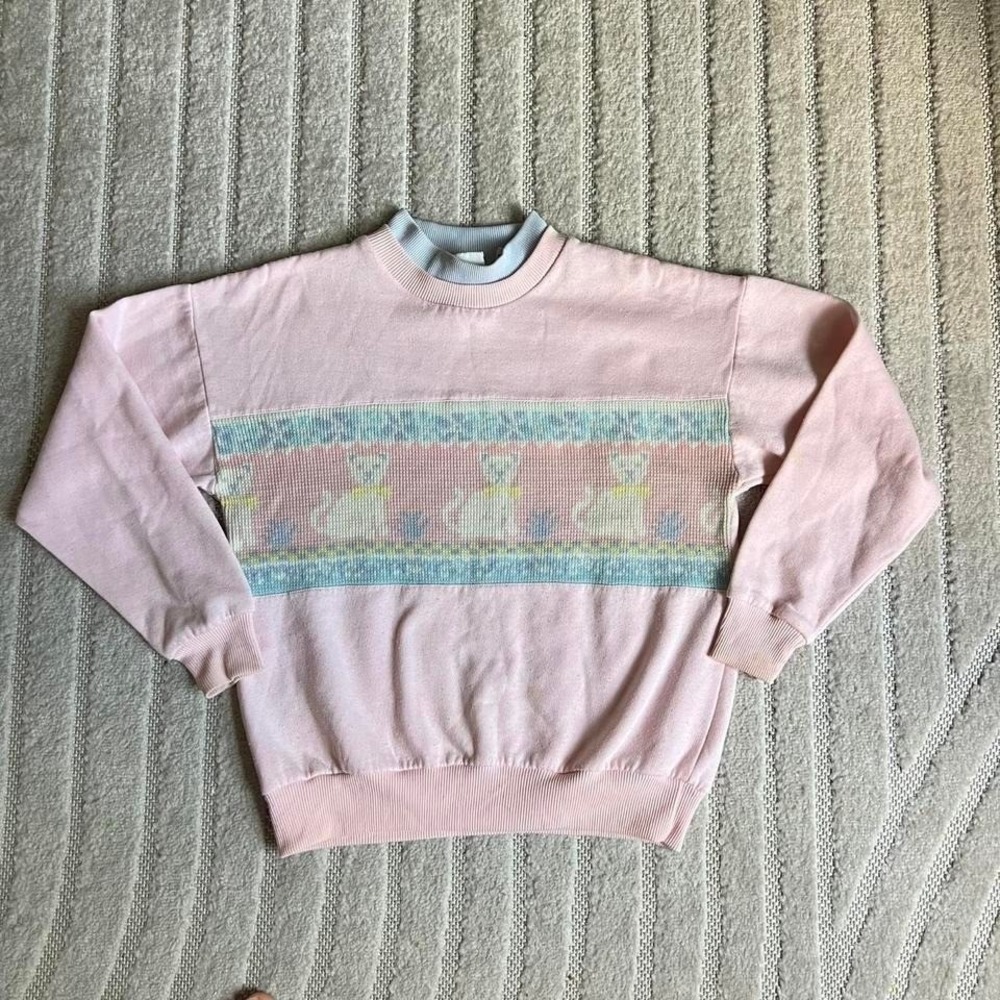 VTG 90s Simply Basic Cat sweater Size small fairy coquette cottage party